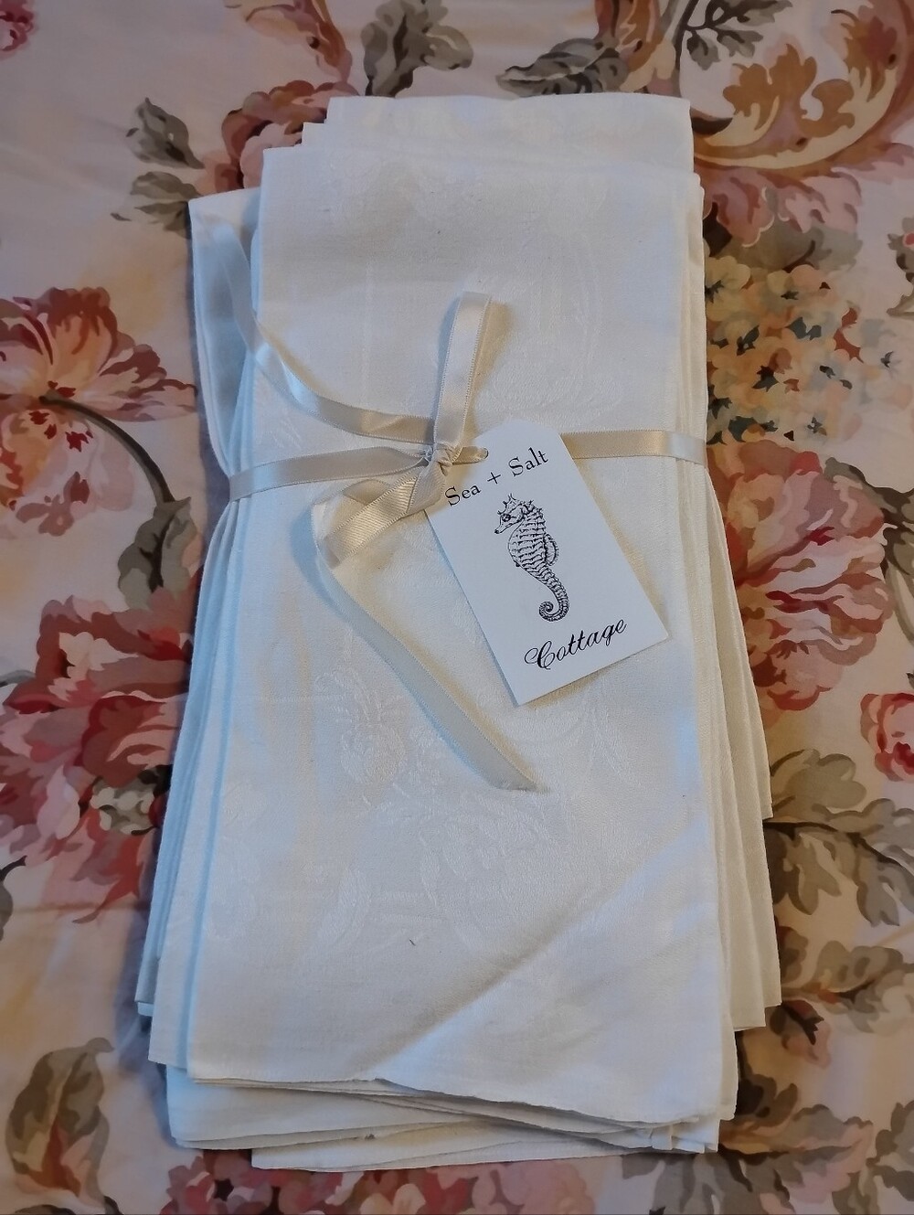 Vtg Damask French White Linen Napkins Large 24" Elegant Holiday Dinner Set Of 12